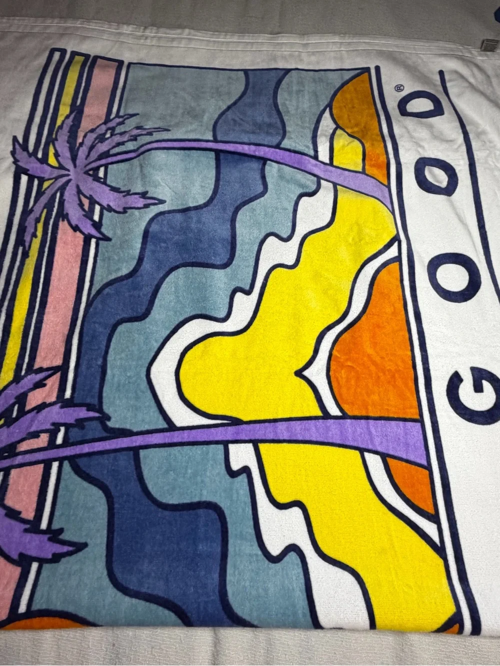 Life Is Good Purple Palm Coastal Sunset Beach Towel - Purple/Yellow/Orange/Blue